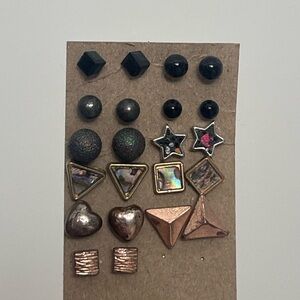Mixed Metal, Bronze, and Black Stud Earring Set - 11 Pairs